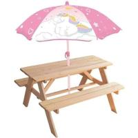 Picknicktafel van eenhoorn grenen met parasol - FUN HOUSE - H.53 x l.95 x D.75 cm - Voor kinderen - thumbnail