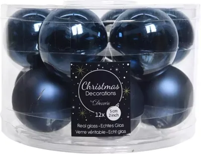 12 Kerstballen glas glans-mat diameter 5cm nacht blauw KSD - Ksd 12 Kerstballen glas glans-mat diameter 5cm nacht blauw KSD - Ksd