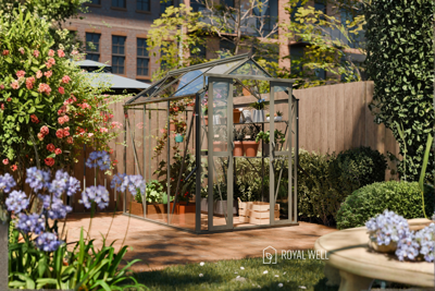 Royal Well Anne II tuinkas 150x220 cm groengrijs met 3mm veiligheidsglas (inclusief fundament)- - Aluminium- Royal Well