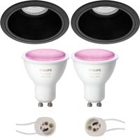 GU10 Inbouwspot Set - Mat Zwart - Inbouw Rond - Verdiept - Philips Hue - White and Color Ambiance - Bluetooth - Pragmi Minko Pro - Ø90mm - thumbnail