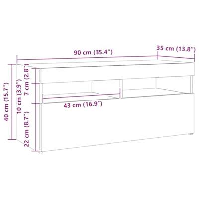 Tv-meubel met LED 90x35x40 cm bewerkt hout artisanaal eiken