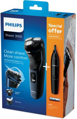 Philips S3134/57 Shaver Series 3000 - Scheerapparaat incl. neus- en oorhaartrimmer