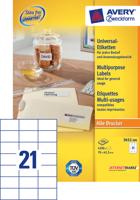 Avery Zweckform 3652, Universele etiketten, Ultragrip, wit, 200 vel, 21 per vel, 70 x 42,3 mm - thumbnail