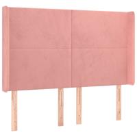 Hoofdbord met randen 147x16x118/128 cm fluweel roze - thumbnail
