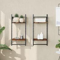 Wandschappen 2-laags met stangen 2 st 30x25x65 cm gerookt eiken - thumbnail