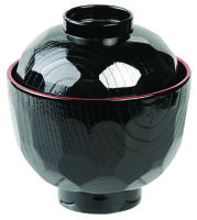 Zwart/Rode Lakwerk Kom met Deksel - Tokyo Design Keuken - 9.5 x 10cm - thumbnail