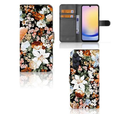 Hoesje voor Samsung Galaxy A25 Dark Flowers | Portemonnee hoesje Hoesje voor Samsung Galaxy A25 Dark Flowers | Portemonnee hoesje