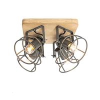 QAZQA Industriële spot hout met donkergrijs verstelbaar 4-lichts - - thumbnail