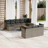 11-delige Loungeset met kussens poly rattan grijs - thumbnail