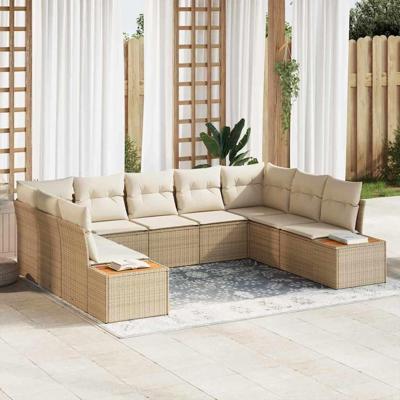 Tuinbankenset met kussen 9 pcs Beige Poly riet