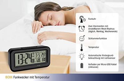 TFA Dostmann 60.2554.01 Wekker Zendergestuurd Zwart Alarmtijden 2 Groot display