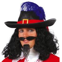 Musketiers hoed zwart met rode band - thumbnail