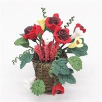 1:12 Mini huis Toy Pocket ornamenten simulatie geweven mand rode roos (rood) - thumbnail