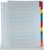 Pergamy tabbladen met indexblad, ft A4, 11-gaatsperforatie, geassorteerde kleuren, 12 tabs - thumbnail