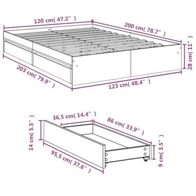 Bedframe met lades bewerkt hout sonoma eikenkleurig 120x200 cm