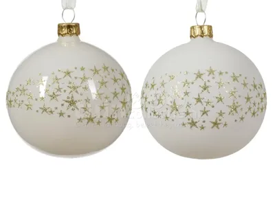 Kerstbal Glas Glitter Ø8cm Wol Wit Assorti 1st