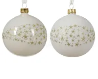 Kerstbal Glas Glitter Ø8cm Wol Wit Assorti 1st - thumbnail