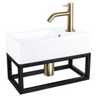 Fonteinset Differnz Force Keramiek en Handoekrek 40x22x11.5 cm Wit Met Gebogen Kraan Mat Goud Differnz - thumbnail