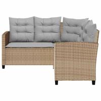 Tuinbank met tafel en kussens L-vormig beige poly rattan - thumbnail