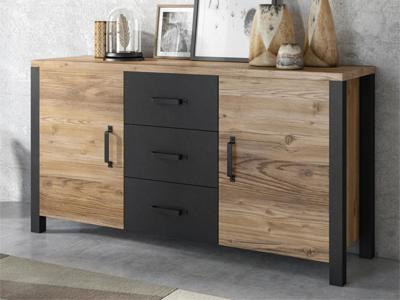 Dressoir OLIANNE 2 deuren 3 lades appenzeller sparren/zwart