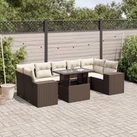 8-delige Loungeset met kussens poly rattan bruin - thumbnail