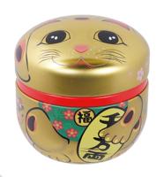 Gouden Lucky Cats Theeblik - Roestvrij Staal - 100gr - 8.6 x 8.4cm - thumbnail