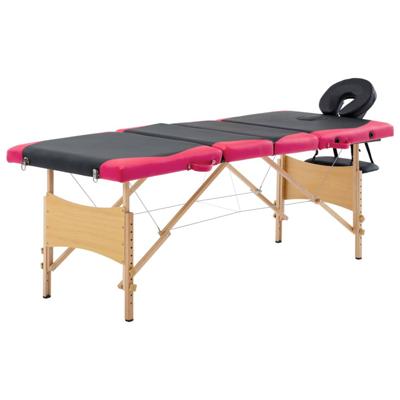 VidaXL Massagetafel inklapbaar 4 zones hout zwart en roze VidaXL Massagetafel inklapbaar 4 zones hout zwart en roze