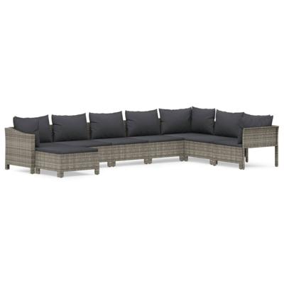 8-delige Loungeset met kussens poly rattan grijs