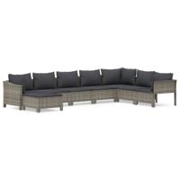 8-delige Loungeset met kussens poly rattan grijs - thumbnail
