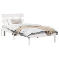 Bedframe met hoofdeinde Wit 90 x 200 cm Massief grenenhout - thumbnail