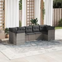 7-delige Loungeset met kussens poly rattan grijs - thumbnail
