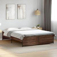 Bedframe bewerkt hout metaal bruin eikenkleur 150x200 cm - thumbnail