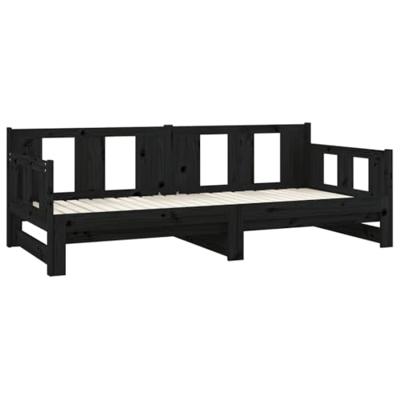 Slaapbank uitschuifbaar massief grenenhout zwart 2x(80x200) cm - thumbnail