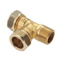 Bonfix knelkoppeling - T-stuk knel x knel x buitendraad - 22mm x 22mm x 3/4 - Messing - thumbnail