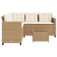 Tuinbank met tafel en kussens L-vormig poly rattan beige - thumbnail