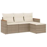 4-delige Loungeset met kussens poly rattan beige - thumbnail