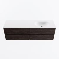 MONDIAZ VICA 160cm badmeubel onderkast Dark Brown 4 lades. Wastafel MOON rechts zonder kraangat, kleur Talc. - thumbnail