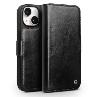 Qialino - iPhone 15 Plus - Leren bookcase hoes - Zwart