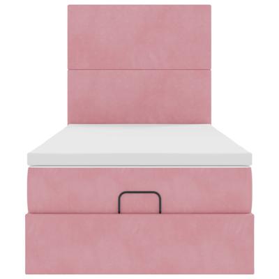Ottoman bed met matrassen 80x200cm fluweel roze