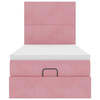 Ottoman bed met matrassen en LED's 80x200cm fluweel roze - thumbnail