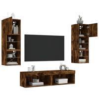 6-delige tv-wandmeubelset met LED bewerkt hout gerookt eiken - thumbnail