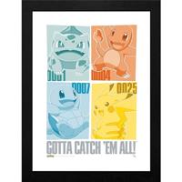 Pokemon Framed Print - Pikachu & Kanto Starters - thumbnail