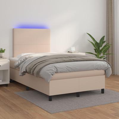 Boxspring met matras en LED kunstleer cappuccinokleur 120x200cm