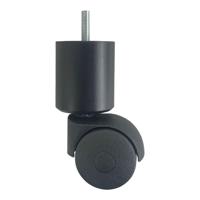 Meubelpoot zwart met wiel rond Ø 5 cm en hoogte 12,5 cm van massief hout (M8) - thumbnail