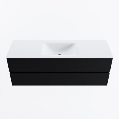 MONDIAZ VICA 140cm badmeubel onderkast Urban 2 lades. Wastafel CLOUD midden zonder kraangat, kleur Talc.