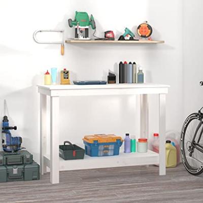 VidaXL Werkbank 110x50x80 cm massief grenenhout wit VidaXL Werkbank 110x50x80 cm massief grenenhout wit