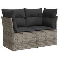 10-delige Loungeset met kussens poly rattan grijs - thumbnail