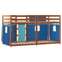 Stapelbed met gordijnen 90x200 cm massief grenenhout blauw - thumbnail