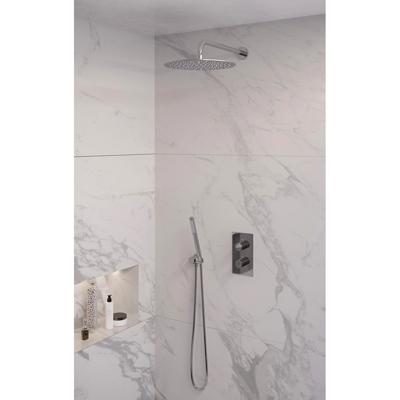 Chrome Edition thermostatische inbouw regendouche 3-weg omstelling set 28, met 30 cm douchekop en gebogen muurarm, staaf handdouche, doucheslang en wandaansluitbocht chroom