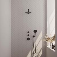 Regendoucheset Inbouw Brauer Black Carving Thermostatisch 20cm met Wandarm en Handdouche 3-Standen Losse Stopkranen Mat Zwart - thumbnail